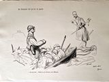 dessin représentant un homme et une femme dans un bateau sur l'eau