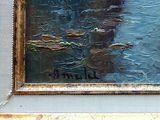 a picture of a painting of a boat in the water