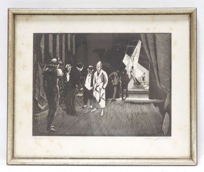a black and white photo of a group of people in a room