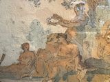 a painting of a group of people sitting under a tree