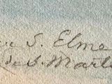 a close up of a painting with writing on it