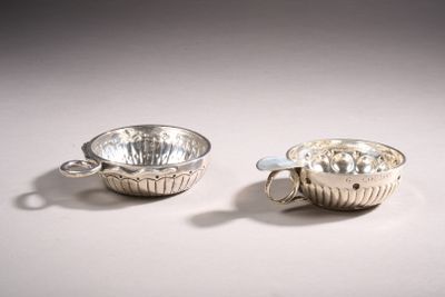 pair of silver plated cups and saucers with handles