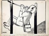 drawing of a cartoon of a man on a swing with a sign that says tressor