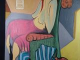 une peinture représentant une femme assise sur une chaise