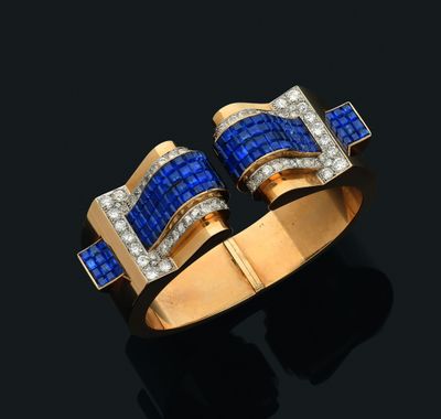 une paire de bagues en saphir et diamant