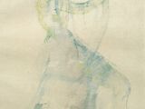 l'image d'un dessin représentant une femme en robe bleue