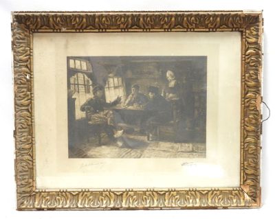 an old picture of a man and a woman sitting in a room