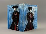 two paintings of a man in a suit and a woman in a dress
