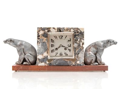TRAVAIL ART DÉCO Pendule aux ours en marbre rouge et marbre …