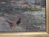 a picture of a painting of a rooster in a field