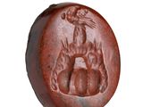 an image of a brown seal with a bird on it