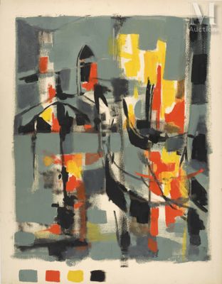 une image d'une peinture représentant un bateau dans un port