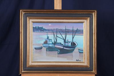 une photo d'un tableau représentant un bateau posé sur un chevalet