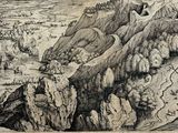 an old drawing of a castle on top of a mountain