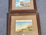 deux tableaux encadrés représentant un homme et une femme sur la plage