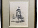 a black and white drawing of a woman with a dog