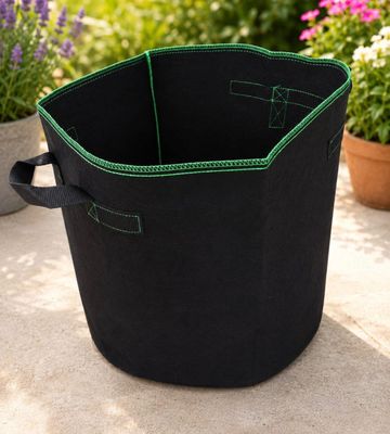 un gros plan d'une jardinière noire et verte sur une terrasse