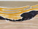 a picture of a painting of a bird on the beach
