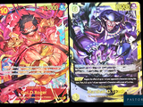 two cards with different designs on them on a black background