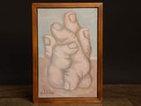 an oil painting of two nudes in a wooden frame on a table