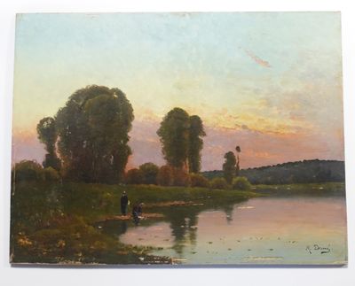 M. Desmé (XXe siècle) Lavandières sur l'Odet Huile sur panne…