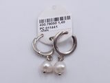 pair of silver hoop earrings with white pearls on a white background