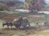 a painting of a man riding an elephant with a group of horses
