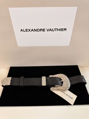 alexandere vauthier black leather belt with silver buckle