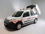 a white van with a red and white stripe on the side