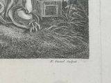 a black and white drawing of a woman kneeling in the grass
