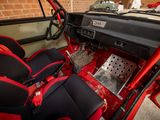 a red and black interior of a car with red seats