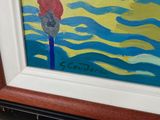 a picture of a painting of a man on a pole