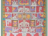 une image représentant une tapisserie sur laquelle figurent des éléphants et des personnages