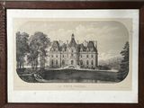 an old picture of a castle in the middle of a forest