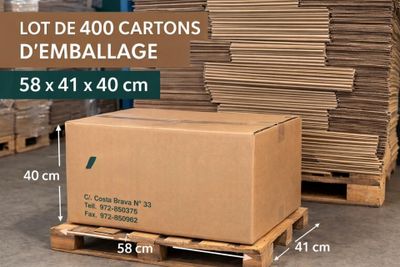Palette, composée de 400 cartons d'emballage 58 par 41 par 4…