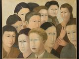 un tableau représentant un groupe de personnes debout ensemble