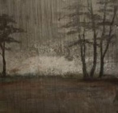 peinture représentant quelques arbres dans un champ, avec le ciel en arrière-plan
