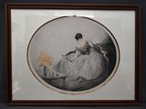tableau représentant une femme en robe blanche en train de lire un livre