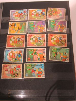 a picture of a collection of stamps on a table