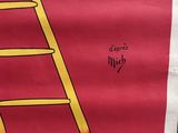 a red poster with a yellow ladder on it