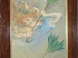 une image représentant un tableau où l'on voit une femme tenant un parapluie vert