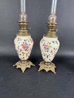 Paire de lampes à pétrole en bronze, laiton et faïence polyc… (photo 3)