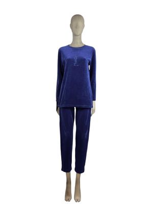 a mannequin wearing a blue shirt and pants with a white top
