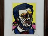 painting of a man with a beard and a bow tie