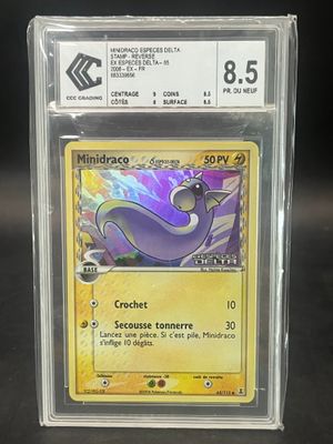 a close up of a pokemon card in a plastic case