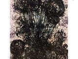 black and white drawing of a bunch of flowers in a vase