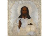 tableau représentant Jésus tenant un bébé dans ses bras sur un fond blanc