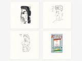 quatre dessins représentant une femme et un homme dans différentes poses