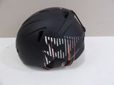 the helmet is black and has a red stripe on it