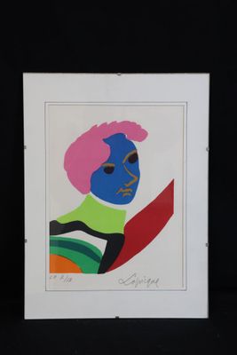 une image représentant un tableau d'une femme aux cheveux roses